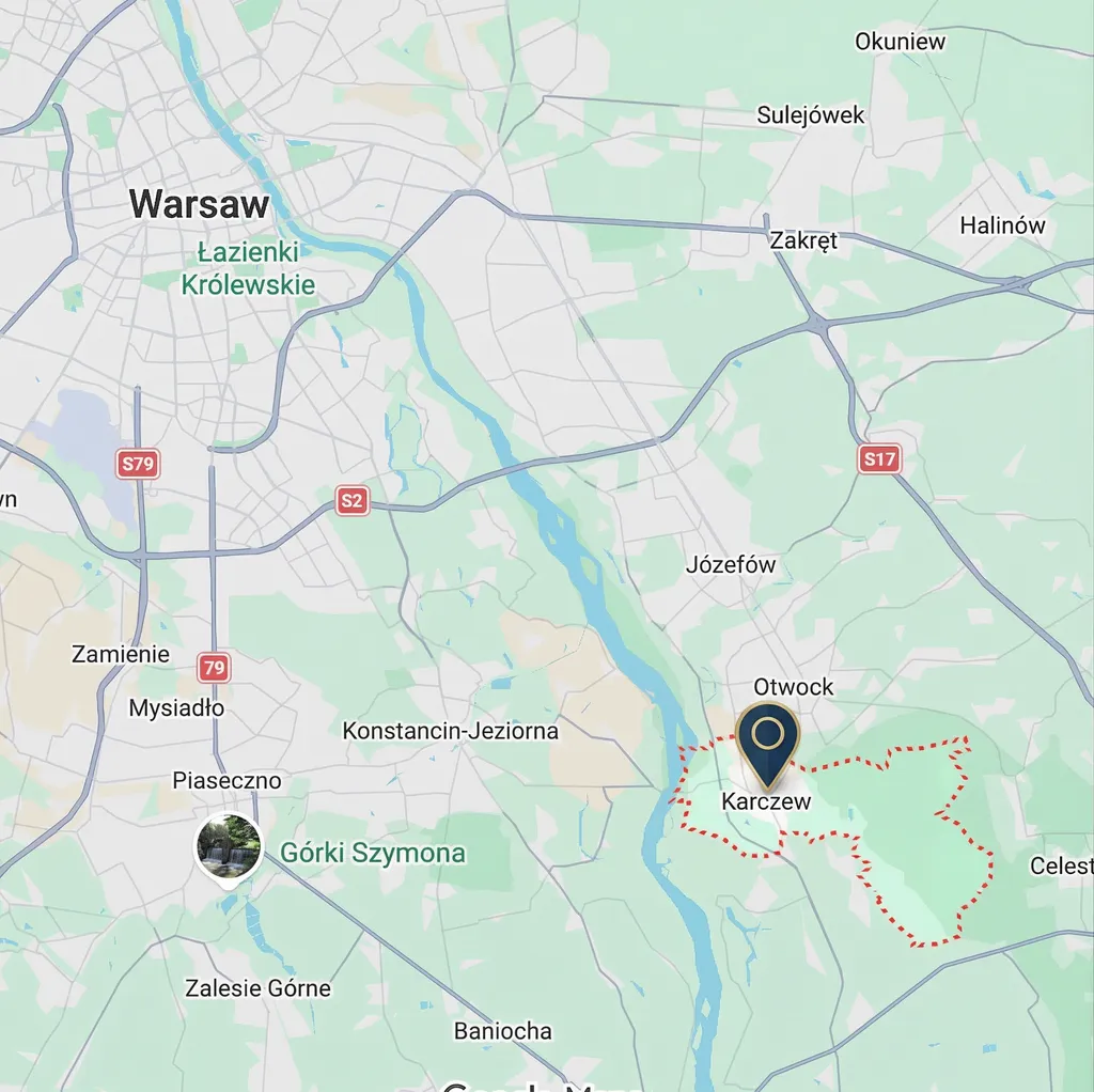Mapa - Karczew do Warszawy, 15 min samochodem